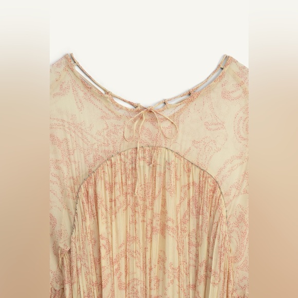 Zara collection 17  Beige Maxi Dress bohemian boho flowy embroidered printed - Picture 8 of 10